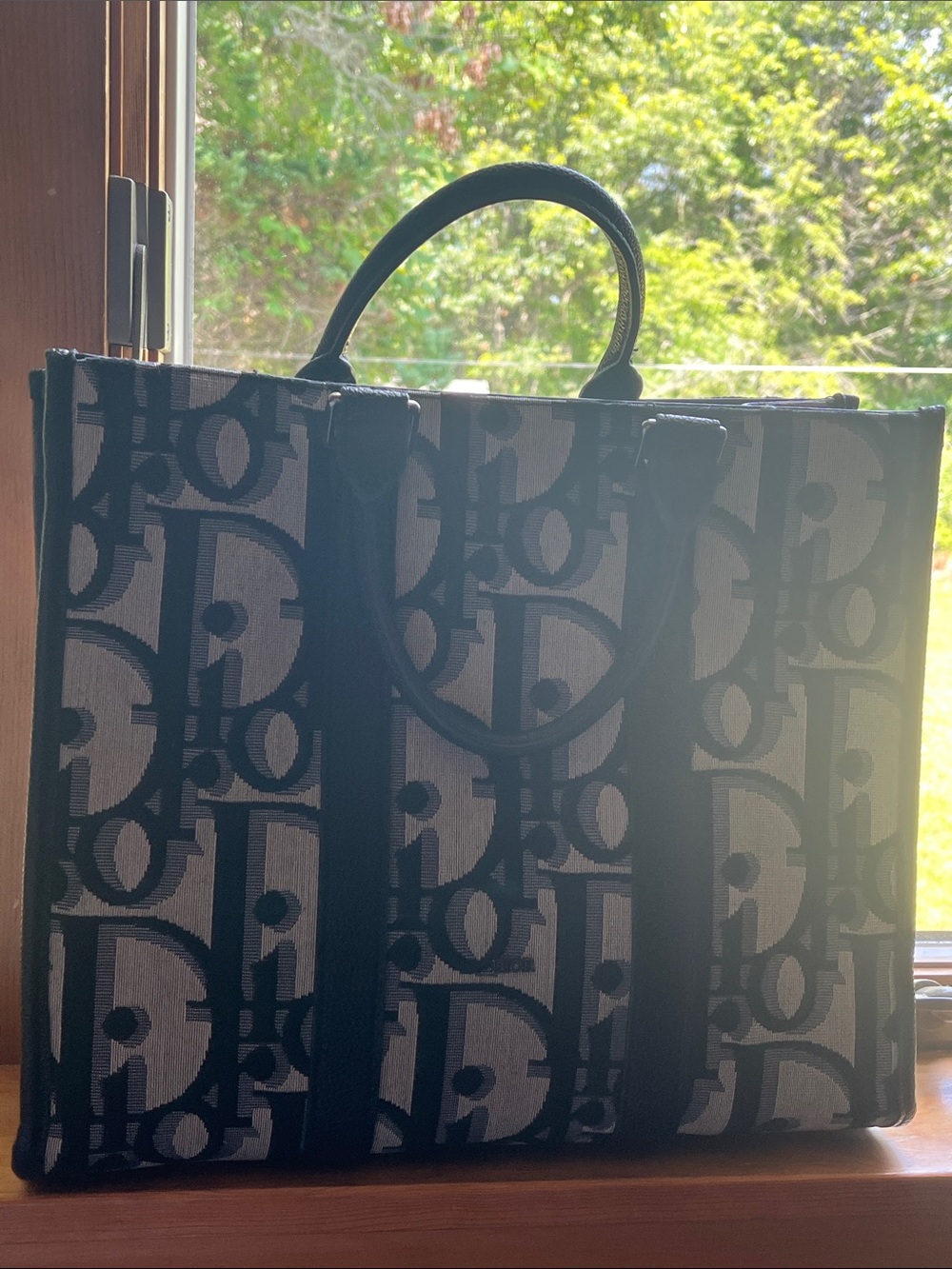 Black and Cream Logo Jacquard Tote